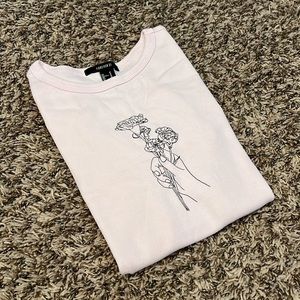 Baby Pink Flower Print Cropped Shirt